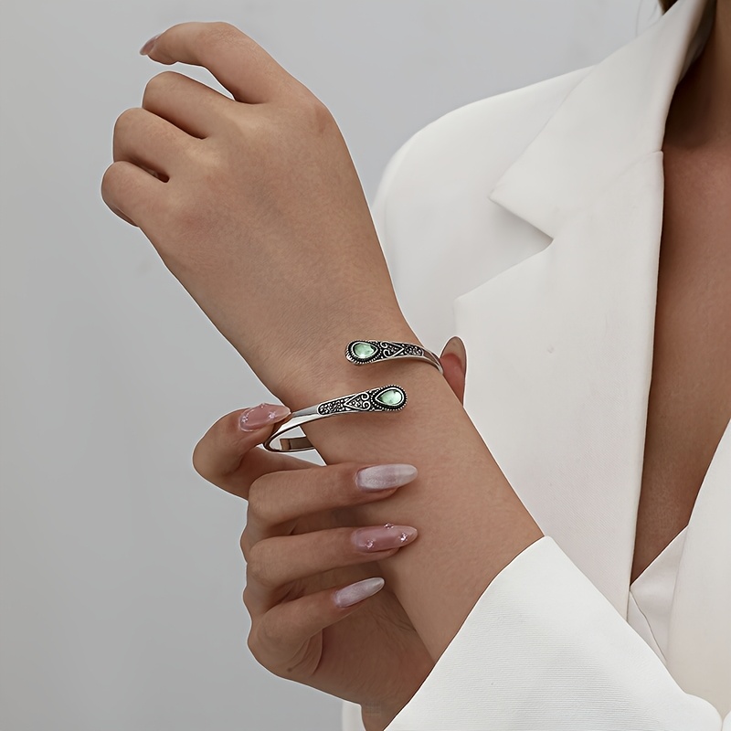 Boho Adjustable Cuff Bracelet with Synthetic Gem Inlay
